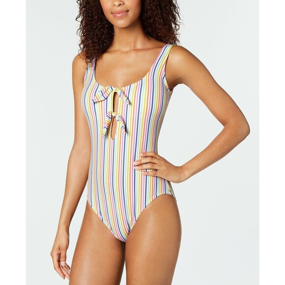 Kate Spade Beach Stripe Bunny Tie Seersucker Tied Keyhole Swimsuit L